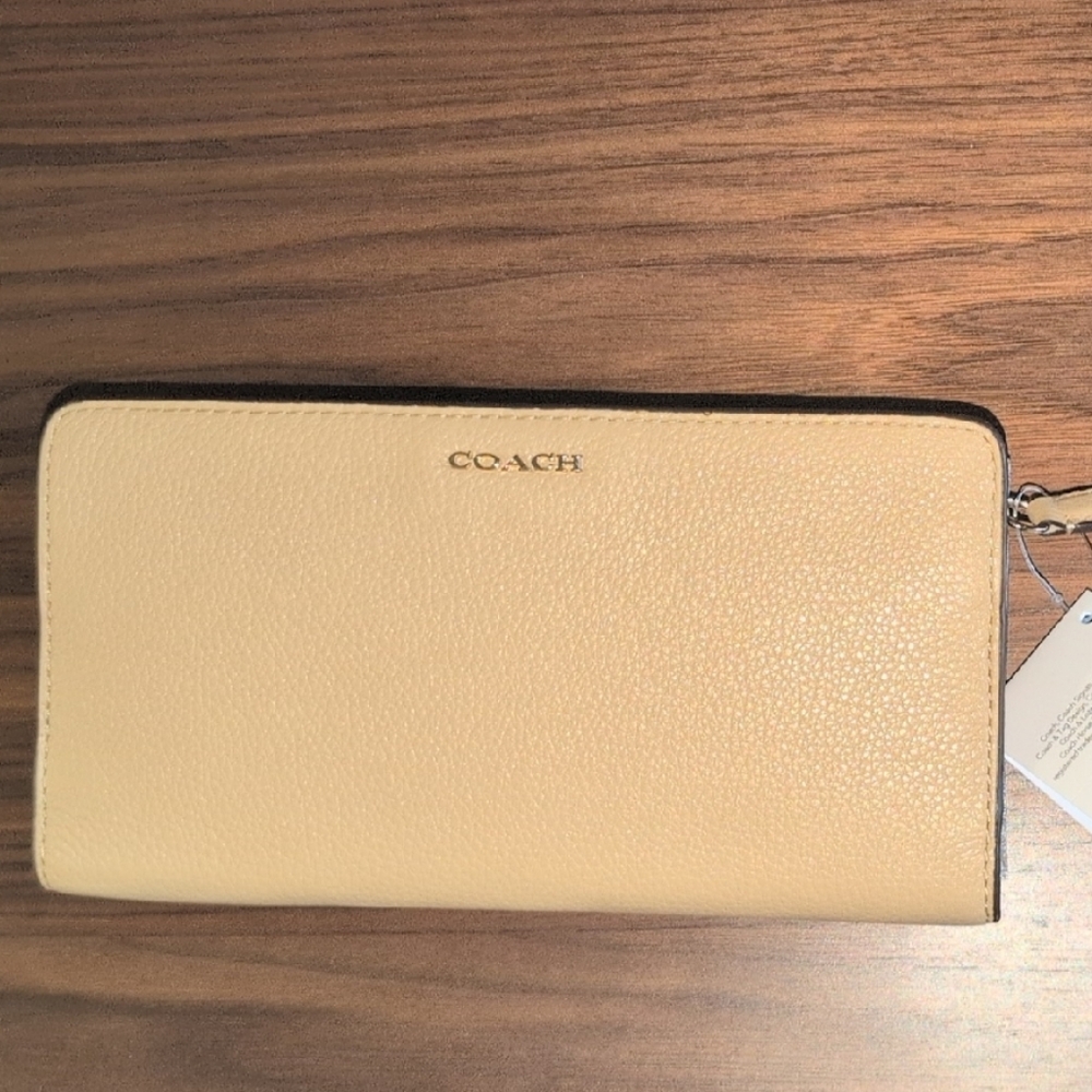 Coach Light Tan Leather Zip Wallet